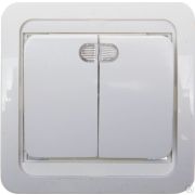 Выключатель СВЕТОЗАР ГАММА двухклавишный, с подсветкой, цвет белый, 10А/~250В
