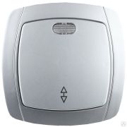 Выключатель СВЕТОЗАР АКЦЕНТ проходной одноклавишный в сборе, с подсветкой, цвет серебристый металлик, 10А/~250В