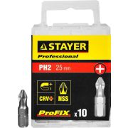 Бита STAYER PROFESSIONAL ProFix Phillips, тип хвостовика C 1/4, № 2, L=25 мм, 10 шт