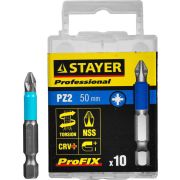 Бита STAYER PROFESSIONAL ProFix Pozidriv, тип хвостовика E 1/4, № 2, L=50 мм, 10 шт