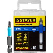 Бита STAYER PROFESSIONAL ProFix Pozidriv, тип хвостовика E 1/4, № 3, L=50 мм, 10 шт