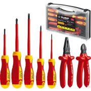 Набор Губцевый инструмент, диэлектрический, высоковольтный до ~1000В, 7предм, ЗУБР Профессионал 2214-H7