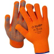 Утеплённые перчатки ЗУБР АНГАРА, акрил с начёсом, покрытие ПВХ точка, сигнальный цвет, размер S-M