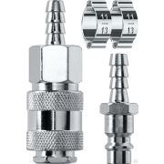 Набор штуцер елочка 8 мм - рапид муфта + рапид штуцер- штуцер елочка 8 мм + обжимные хомуты 2 шт KRAFTOOL