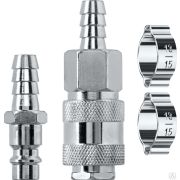 Набор штуцер елочка 10 мм - рапид муфта + рапид штуцер- штуцер елочка 10 мм + обжимные хомуты 2 шт KRAFTOOL