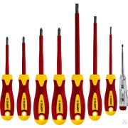 Набор Отвертки SL 3, 5, 6 / PH 1, 2 / PZ 1, 2, тестер 100-250 В, ЗУБР Профессионал 25268, в кейсе, 8 предметов