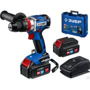 Дрель-шуруповерт ЗУБР 20В бесщеточная ударная, 2 АКБ 4Ач, в кейсе, Профессионал DBS-201-42
