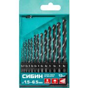 Набор сверл по металлу СИБИН 13 шт 15-65 мм,, быстрорежущая сталь, класс В