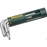 Набор KRAFTOOL Ключи имбусовые короткие, Cr-Mo сталь, держатель-рукоятка, TORX Hole, T10-T50, 8 пред