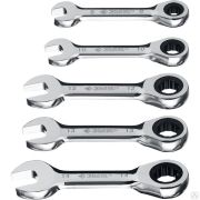 Набор комбинированных гаечных ключей трещоточных укороченных 5 шт, 8 - 14 мм, ЗУБР