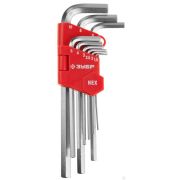 Набор ЗУБР Ключи Мастер имбусовые длинные, Cr-V, сатинированное покрытие, пластик держатель, HEX 1,5-10 мм, 9 пред