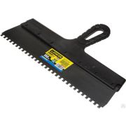 Шпатель STAYER PROFESSIONAL нержавеющий зубчатый с пластмассовой ручкой, 350 мм, зуб 6х6 мм