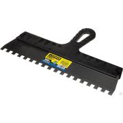 Шпатель STAYER PROFESSIONAL нержавеющий зубчатый с пластмассовой ручкой, 350 мм, зуб 10х10 мм