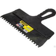 Шпатель STAYER PROFESSIONAL нержавеющий зубчатый с пластмассовой ручкой, 250 мм, зуб 6х6 мм