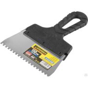 Шпатель STAYER PROFESSIONAL нержавеющий зубчатый с пластмассовой ручкой, 150 мм, зуб 4х4 мм