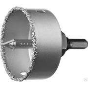 Коронка-чашка ЗУБР Профессионал c карбид-вольфрамовым нанесением, 64 мм, высота 25 мм, в сборе с державкой и сверлом