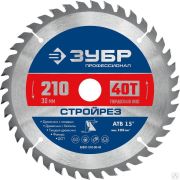 Стройрез 210х30 мм 40Т, диск пильный по строительной древесине ЗУБР