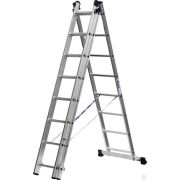 Трехсекционная лестница СИБИН, 8 ступеней, со стабилизатором, алюминиевая