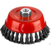 Щетка-крацовка чашечная для шлифмашинки угловой, жгутированная стальная проволока 0,5 мм, d=120 мм, MIRAX 35104-120