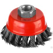 Щетка-крацовка чашечная для шлифмашинки угловой, жгутированная стальная проволока 0,5 мм, d=80 мм, MIRAX 35104-080