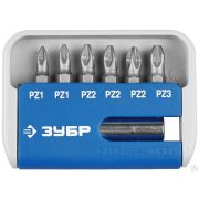 Набор ЗУБР Бита с магнитным адаптером, хромомолибденовая сталь S2, PZ1 2 шт, PZ2 3 шт, PZ3 1 шт, 7 пред