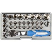 Набор ЗУБР ЭКСПЕРТ Бита 16 шт, торцов головки с мини трещоткой 12 шт, адаптер для бит SQ 1/4хHex 1/4, удлинит 1/4/80 мм