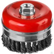 Щетка чашечная усиленная для шлифмашинки угловой, жгутированная стальная проволока 0,5 мм, d=100 мм, MIRAX 35144-100
