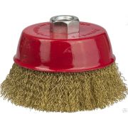 Щетка чашечная для шлифмашинки угловой STAYER PROFESSIONAL, витая стальная латунированная проволока 0,3 мм, 100 мм хМ14