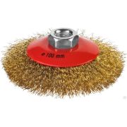 Щетка коническая для шлифмашинки угловой, витая стальная латунированная проволока 0,3 мм, d=100 мм, MIRAX 35143-100