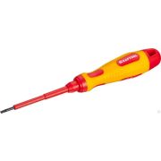 Отвертка KRAFTOOL, высоковольтная, Cr-Mo-V стержень, двухкомпонент маслобензостойкая рукоятка, SL, 2,5х75 мм