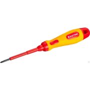 Отвертка KRAFTOOL, высоковольтная, Cr-Mo-V стержень, двухкомпонент маслобензостойкая рукоятка, PH №0, 60 мм