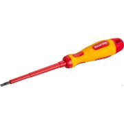 Отвертка KRAFTOOL, высоковольтная, Cr-Mo-V стержень, двухкомпонент маслобензостойкая рукоятка, SL, 4,0х100 мм