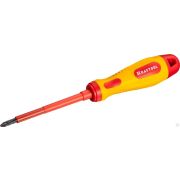 Отвертка KRAFTOOL, высоковольтная, Cr-Mo-V стержень, двухкомпонент маслобензостойкая рукоятка, PH №2, 100 мм