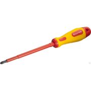 Отвертка KRAFTOOL, высоковольтная, Cr-Mo-V стержень, двухкомпонент маслобензостойкая рукоятка, PH №3, 150 мм