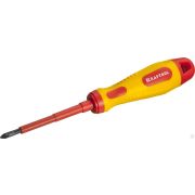 Отвертка KRAFTOOL, высоковольтная, Cr-Mo-V стержень, двухкомпонент маслобензостойкая рукоятка, PH №1, 80 мм