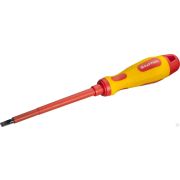 Отвертка KRAFTOOL, высоковольтная, Cr-Mo-V стержень, двухкомпонент маслобензостойкая рукоятка, SL, 5,5х125 мм