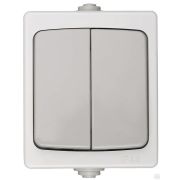 Выключатель СВЕТОЗАР АВРОРА двухклавишный, IP44, цвет серо-белый, 10А/~250В