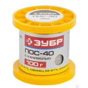 Припой ЗУБР, ПОС 40, трубка с канифолью, 100г, 1 мм